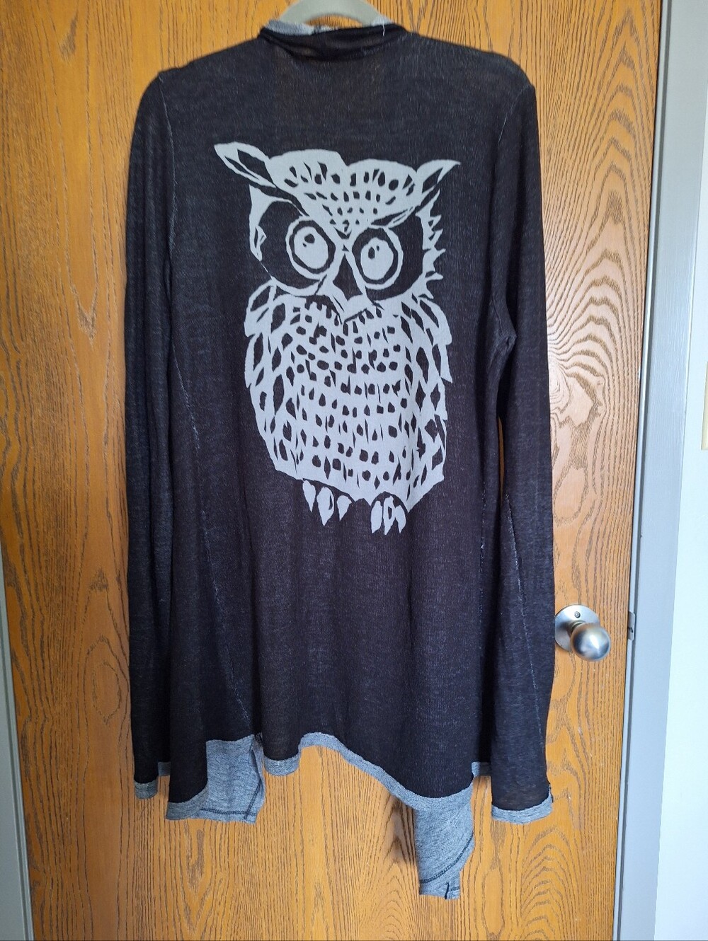 Coin 1804 Dark Heather Owl Graphic Long Sleeve Cardigan Size XL